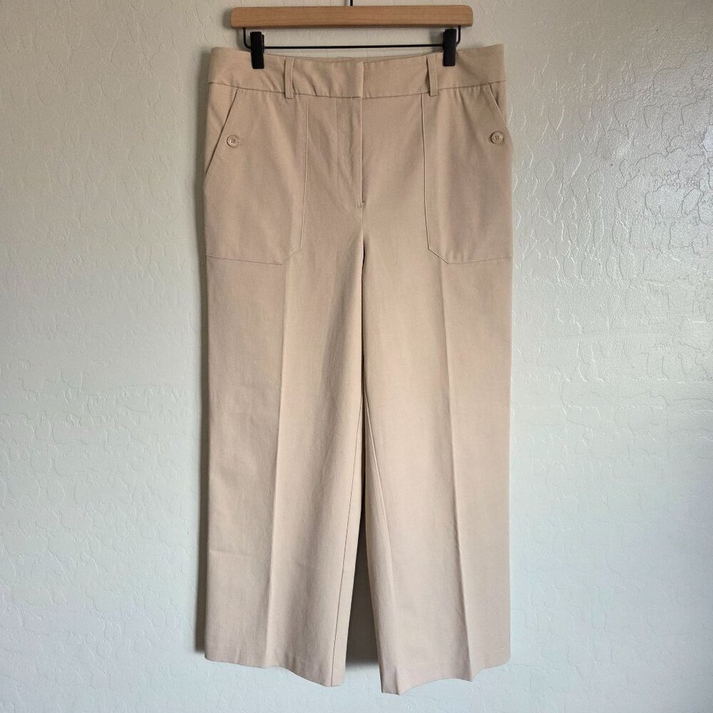Rachel Zoe High-Rise Wide Leg Trouser Pants Tan Size 12 Cotton Blend Work Casual